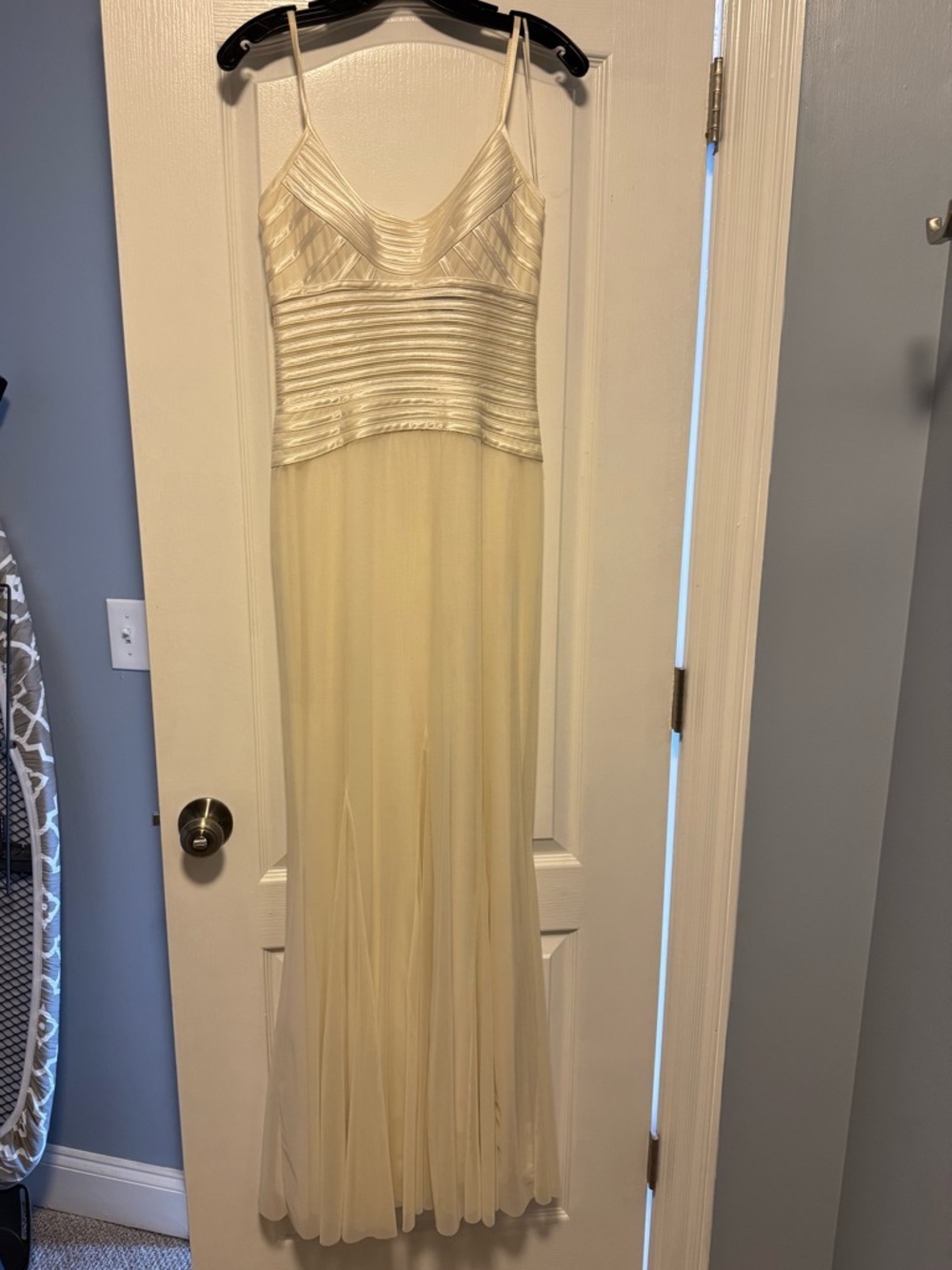 Mary L Couture Ivory Satin-Bodice Maxi Dress